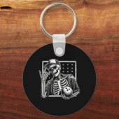 Skeleton Bowling Speler Verjaardag Halloween Manne Sleutelhanger (Voorkant)