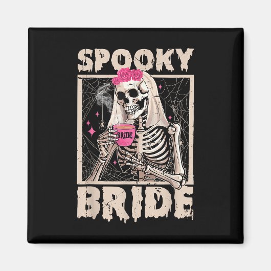 Skeleton Bride Drink Coffee Wedding Halloween C Magneet (Voorkant)