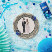 Skeleton Bride en Groom Black Lace Blue Rozen Papieren Bordje (Feest)