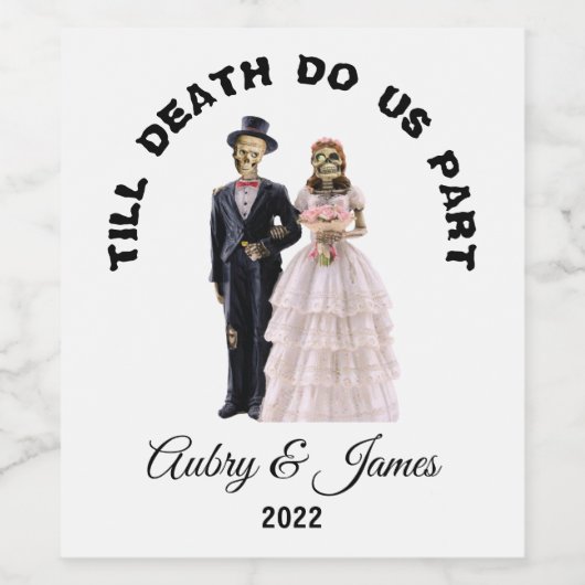 Skeleton Bride en Groom Wijn Etiket (Enkel label)