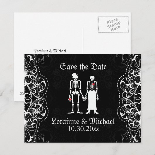Skeleton Bride & Groom Save the Date Briefkaarten (Voorkant / Achterkant)
