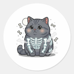 Skeleton Brit – Britse Korthaar kat Spooky Ronde Sticker