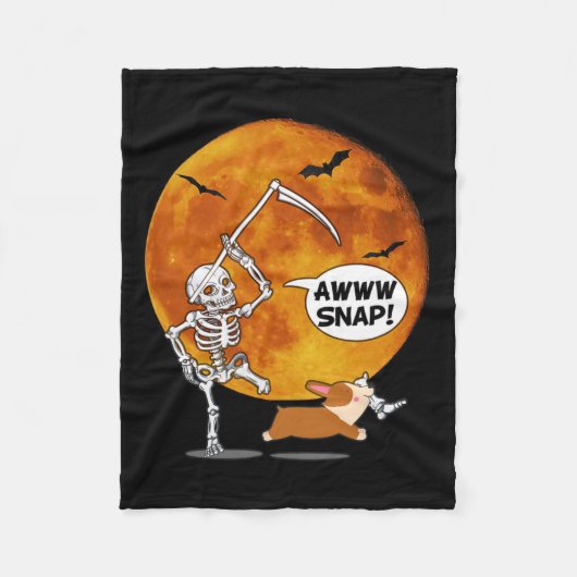 Skeleton Broken Leg Halloween Corgi Reaper Scythe Fleece Deken (Voorkant)