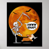 Skeleton Broken Leg Halloween Corgi Reaper Scythe Poster (Voorkant)