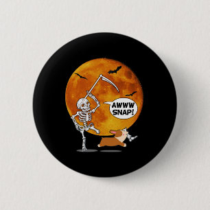 Skeleton Broken Leg Halloween Corgi Reaper Scythe Ronde Button 5,7 Cm