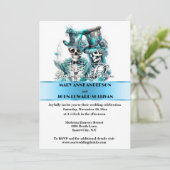 Skeleton bruid bruidegom formele blauw wit bruilof kaart (Staand voorkant)