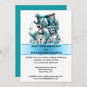 Skeleton bruid bruidegom formele blauw wit bruilof kaart