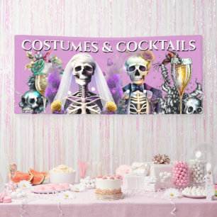 Skeleton bruid bruidegom gothic paarse bruiloft co spandoek