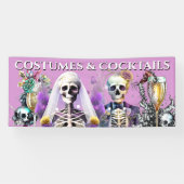 Skeleton bruid bruidegom gothic paarse bruiloft co spandoek (Horizontaal)