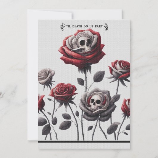 Skeleton Bruid & Bruidegom Paar Grijs Bloemen Huwe Kaart (Achterkant)