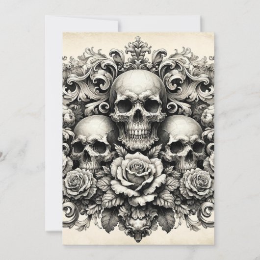 Skeleton bruid & bruidegom wit bruiloft kaart (Achterkant)