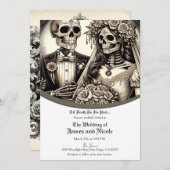 Skeleton bruid & bruidegom wit bruiloft kaart (Voorkant / Achterkant)