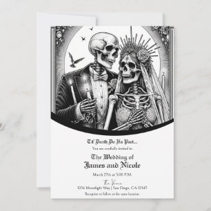 Skeleton bruid & bruidegom zwart wit vintage bruil kaart