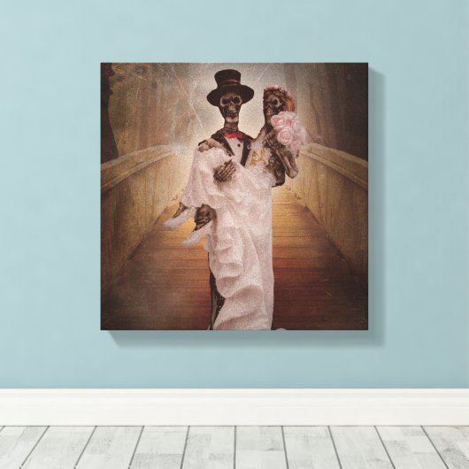 Skeleton bruid en bruidegom canvas kunst (Insitu (Houten vloer))