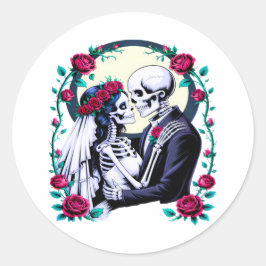 Skeleton Bruid en Bruidegom Gothic Ronde Sticker