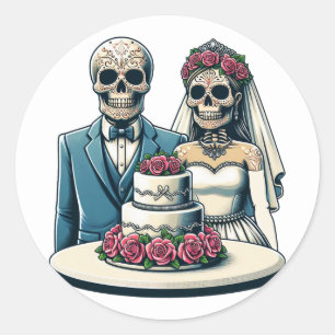 Skeleton Bruid En Bruidegom Huwelijk dag van de do Ronde Sticker