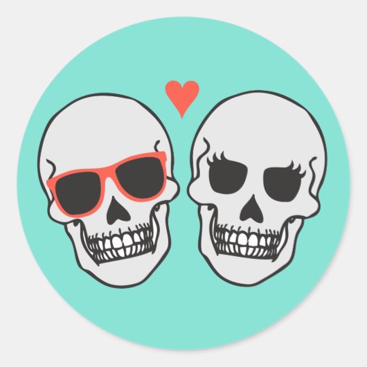 Skeleton bruiloft (turquoise) envelop afdichting ronde sticker (Voorkant)