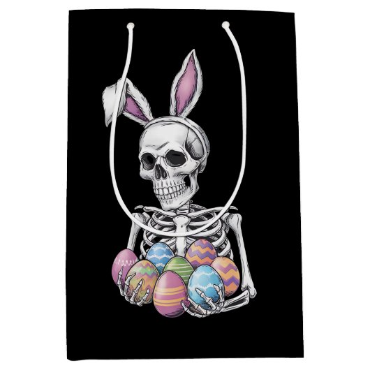 Skeleton Bunny met paaseieren Grappig Konijn Medium Cadeauzakje (Voorkant)