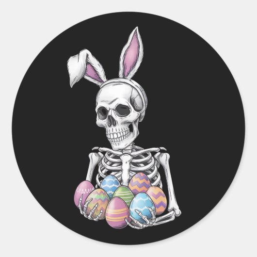 Skeleton Bunny met paaseieren Grappig Konijn Ronde Sticker (Voorkant)