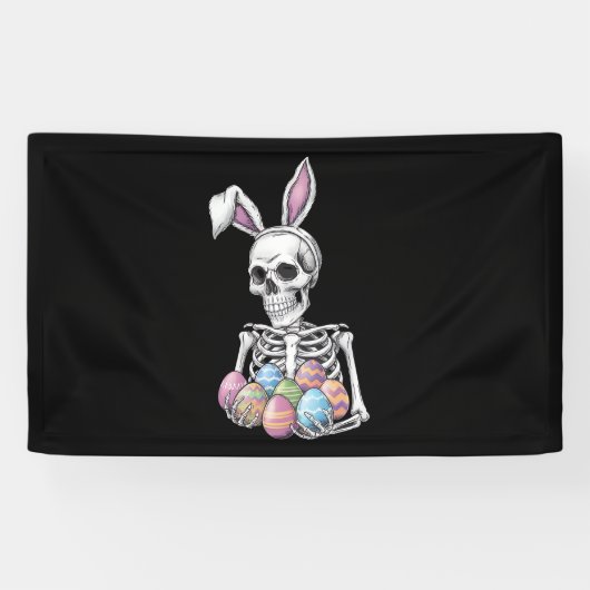 Skeleton Bunny met paaseieren Grappig Konijn Spandoek (Horizontaal)
