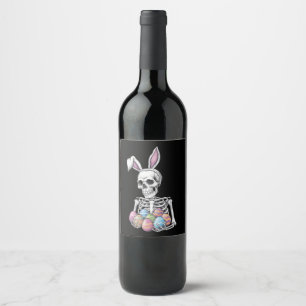 Skeleton Bunny met paaseieren Grappig Konijn Wijn Etiket