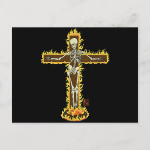 Skeleton Burning on Cross Gothic Halloween Tattoo Briefkaart