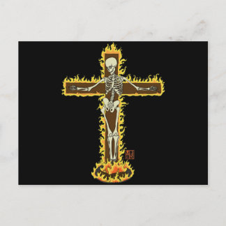 Skeleton Burning on Cross Gothic Halloween Tattoo Briefkaart