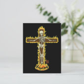 Skeleton Burning on Cross Gothic Halloween Tattoo Briefkaart (Staand voorkant)