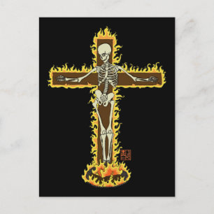 Skeleton Burning on Cross Gothic Halloween Tattoo Briefkaart