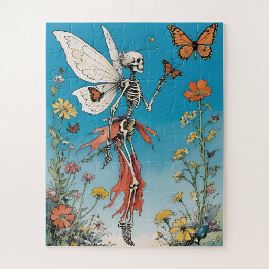 Skeleton Butterfly Fairy met Wildflowers Legpuzzel (Verticaal)