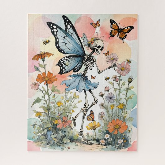 Skeleton Butterfly Fairy met Wildflowers Legpuzzel (Verticaal)