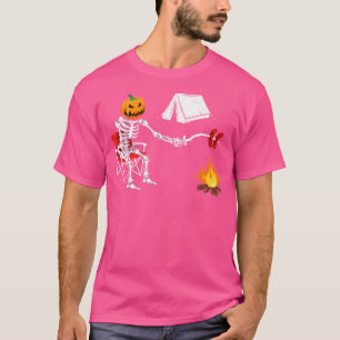 Skeleton Camping Halloween Pompoen Kampvuur Wandel T-shirt