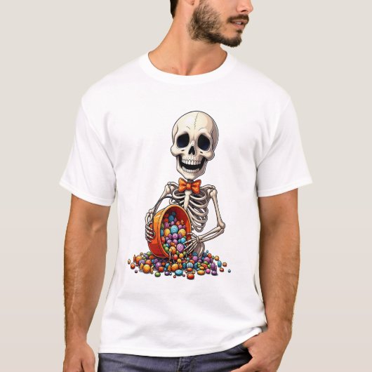 Skeleton Candy Bowl Halloween T-shirt (Voorkant)