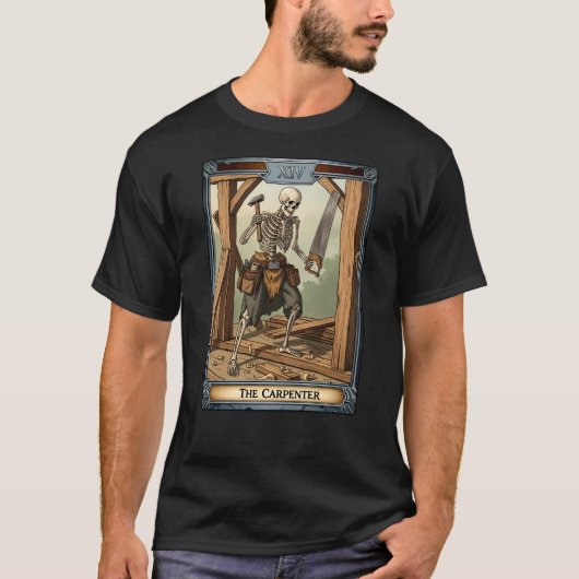 Skeleton Carpenter Tarot Kaart Funny Halloween T-shirt (Voorkant)