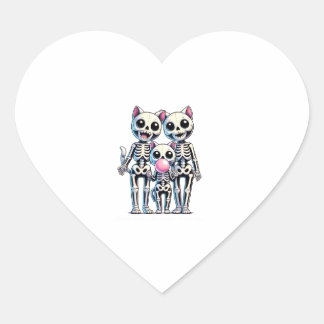 Skeleton Cat Family Blowing Bubble Gum Schattige e Hart Sticker
