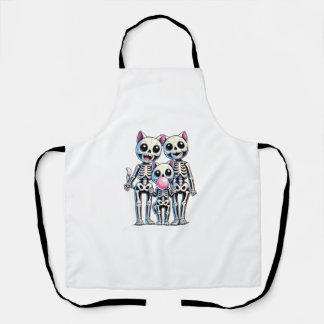 Skeleton Cat Family Blowing Bubble Gum Schattige e Schort