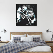 Skeleton Cat Friend Moon Night Art Canvas Afdruk (Insitu (Slaapkamer))