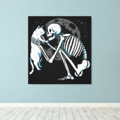 Skeleton Cat Friend Moon Night Art Canvas Afdruk (Insitu (Houten vloer))