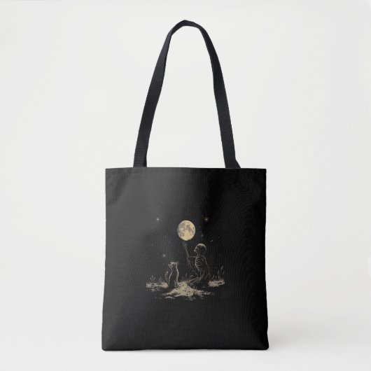 Skeleton Cat Full Moon Witchcraft Gothic Dark Art Tote Bag (Voorkant)