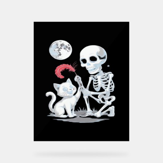 Skeleton Cat Halloween Funny Schattige Spooky Esse Acryl Bord (Voorkant)