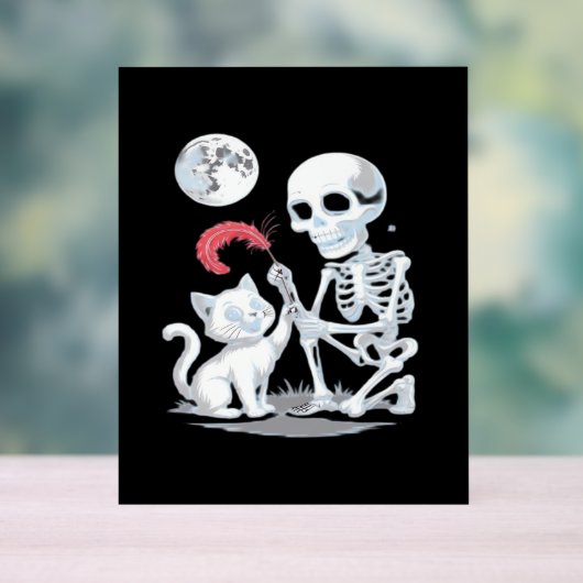 Skeleton Cat Halloween Funny Schattige Spooky Esse Acryl Bord (Neutraal)