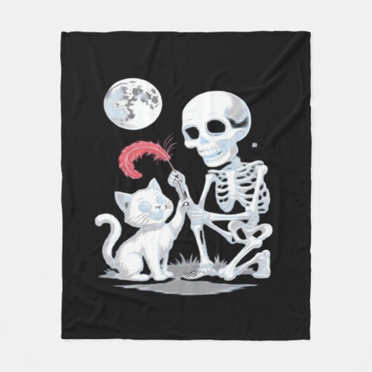 Skeleton Cat Halloween Funny Schattige Spooky Esse Fleece Deken (Voorkant)