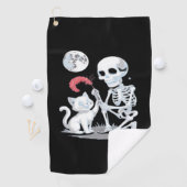 Skeleton Cat Halloween Funny Schattige Spooky Esse Golfhanddoek (Insitu)