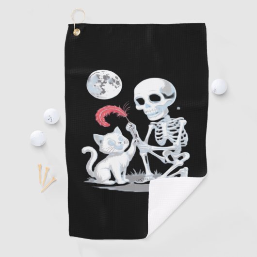 Skeleton Cat Halloween Funny Schattige Spooky Esse Golfhanddoek (Insitu)