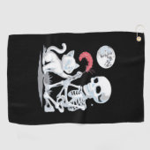 Skeleton Cat Halloween Funny Schattige Spooky Esse Golfhanddoek (Horizontaal)