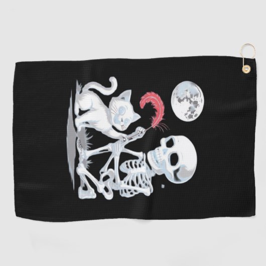 Skeleton Cat Halloween Funny Schattige Spooky Esse Golfhanddoek (Horizontaal)