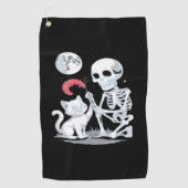 Skeleton Cat Halloween Funny Schattige Spooky Esse Golfhanddoek (Voorkant)