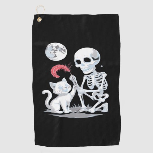Skeleton Cat Halloween Funny Schattige Spooky Esse Golfhanddoek (Voorkant)