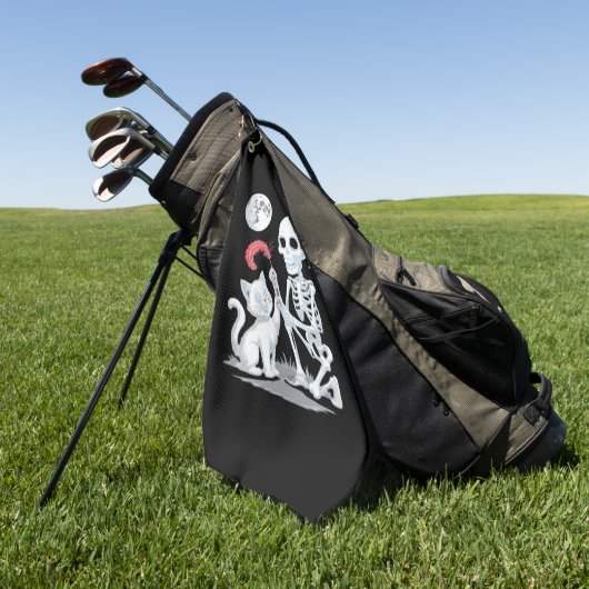 Skeleton Cat Halloween Funny Schattige Spooky Esse Golfhanddoek (Groen)