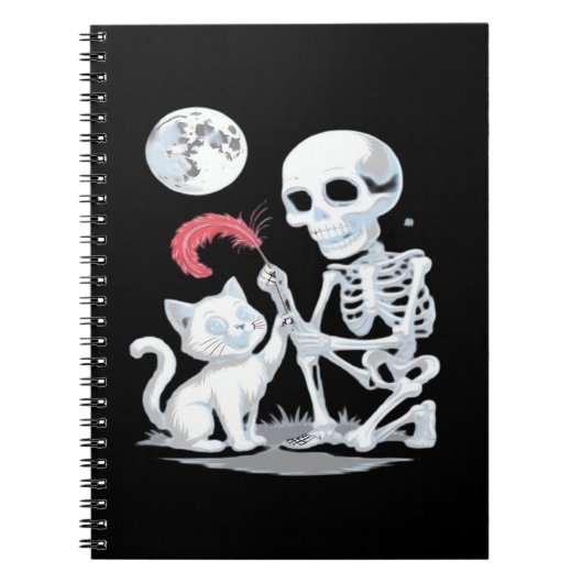Skeleton Cat Halloween Funny Schattige Spooky Esse Notitieboek (Voorkant)